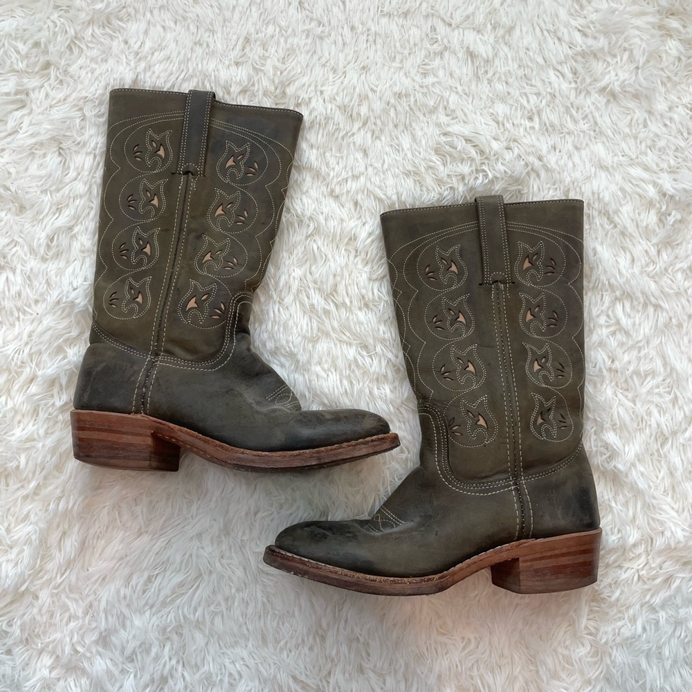 Vintage Frye Austin Floral Sage Green Western Boots
